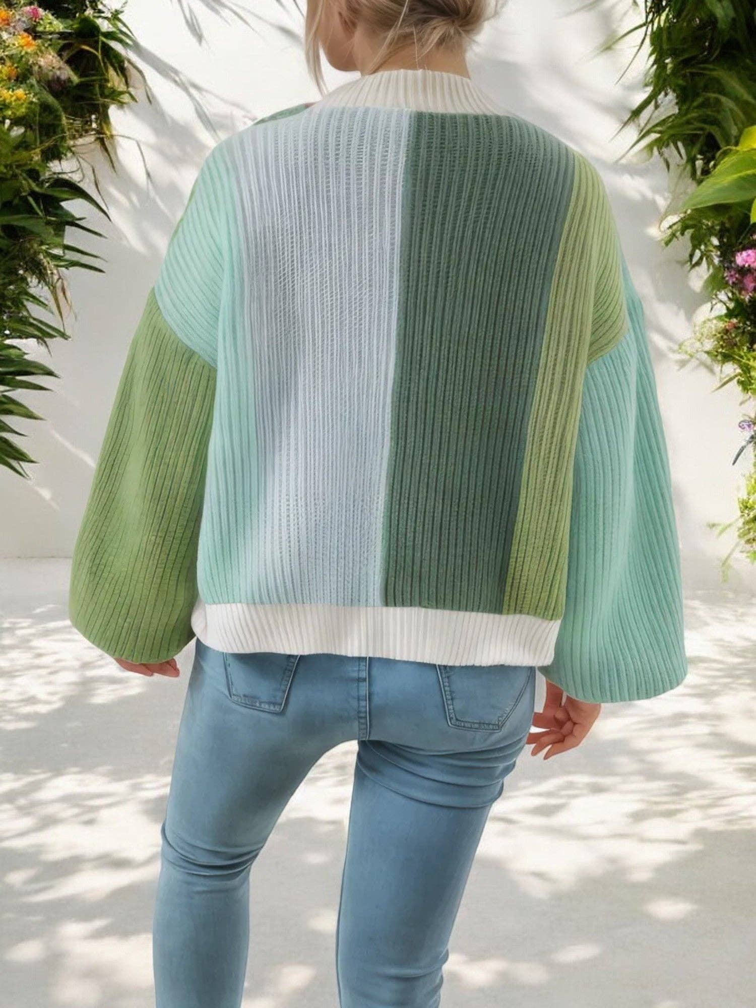 Anna Kaci Wholesale – wholesale Cardigan – Women’s – Colorblock Open Front Cardigan with Balloon Sleeves2