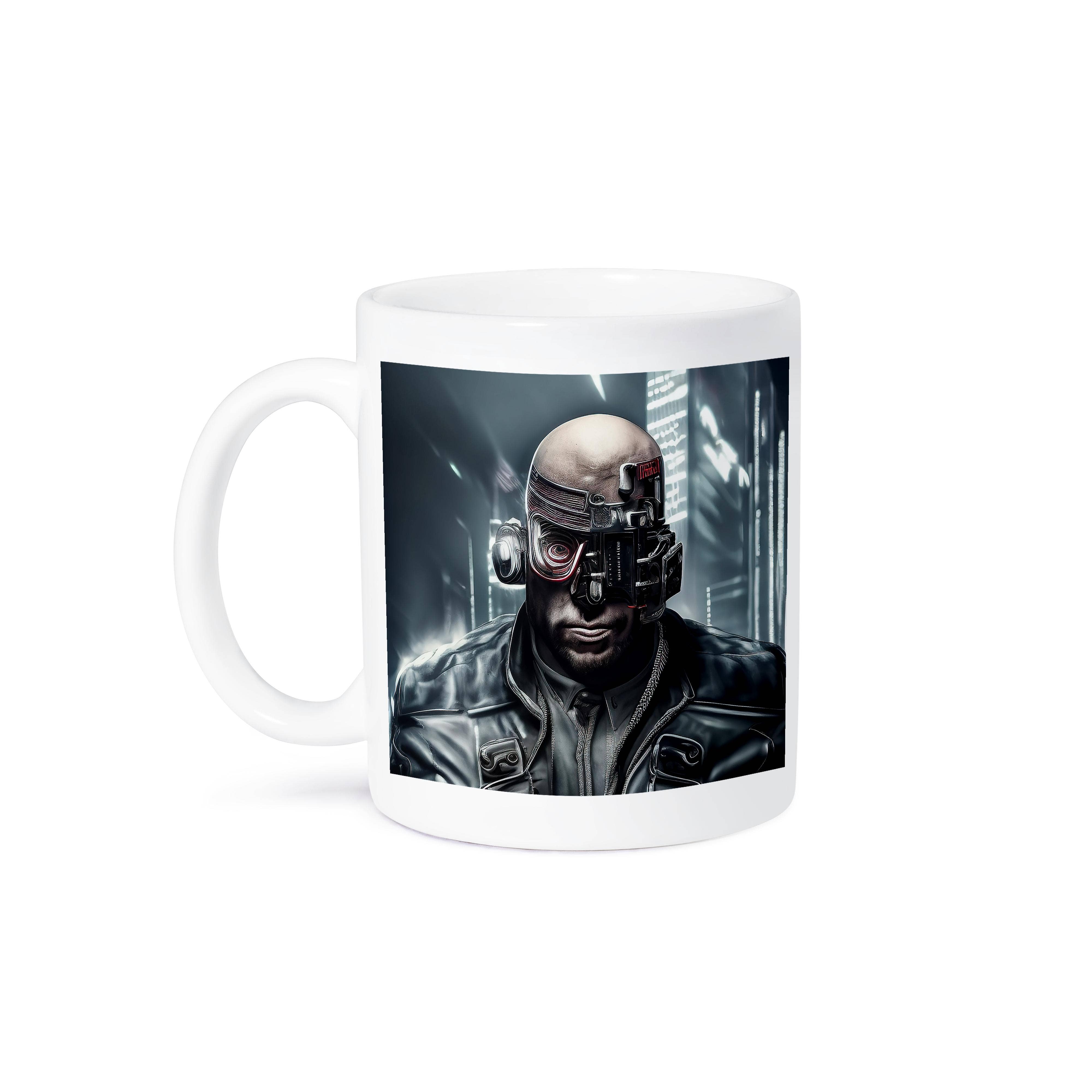 3dRose - Wholesale Coffee Mug - 3dRose, Bold man cyberpunk cyborg. Head gadgets, leather jacket, night city, Mug8