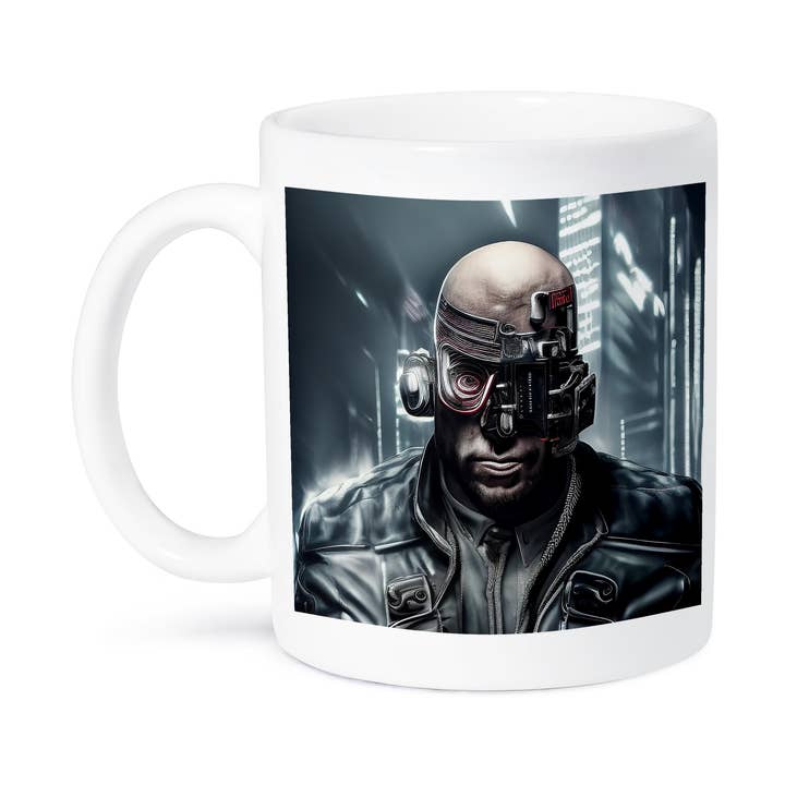 3dRose - Wholesale Coffee Mug - 3dRose, Bold man cyberpunk cyborg. Head gadgets, leather jacket, night city, Mug8