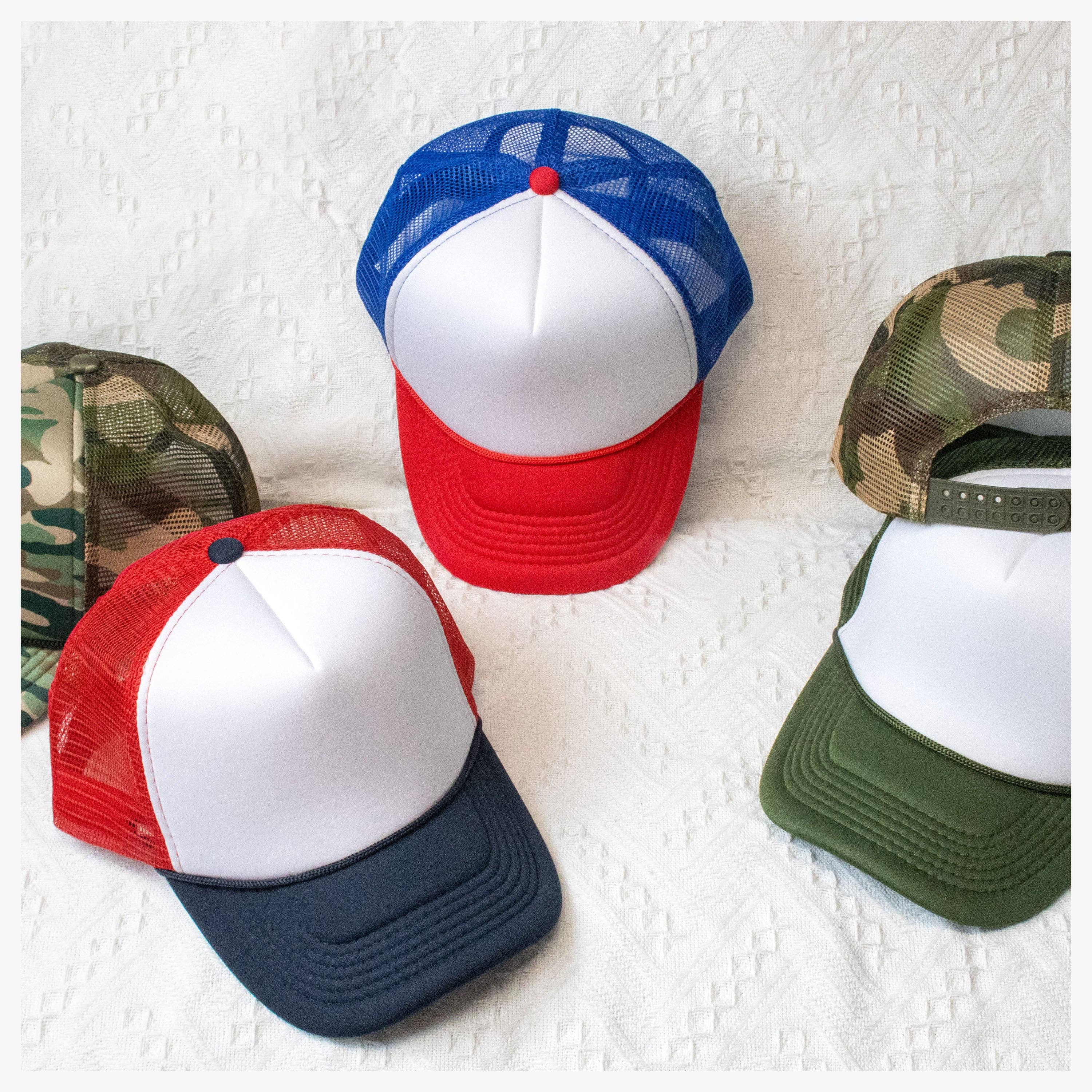 ChoKoLids - Wholesale Trucker Hat - Men's - CHOK.LIDS Plain Two-tone Foam Trucker Flat Bill Cap with Rop1