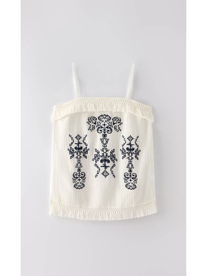 White Embroidered front tank top for wholesale on Faire
