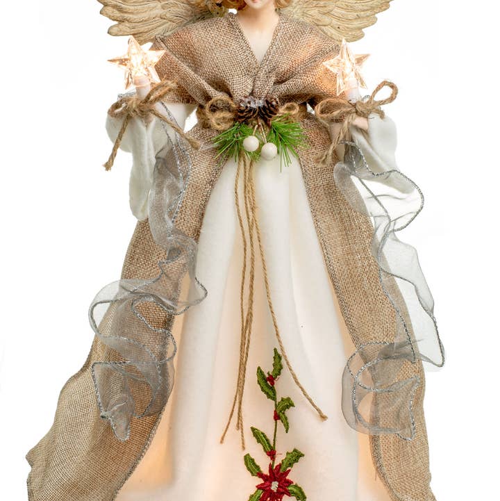Starlight Collection - Wholesale Tree Topper - Brown/White 10-Light Rustic Angel Tree topper