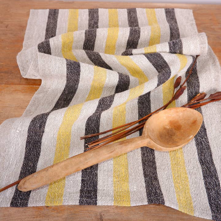 NorraVilla - Wholesale Tea Towel - Blue Black Natur Striped - Linen Kitchen Towel4