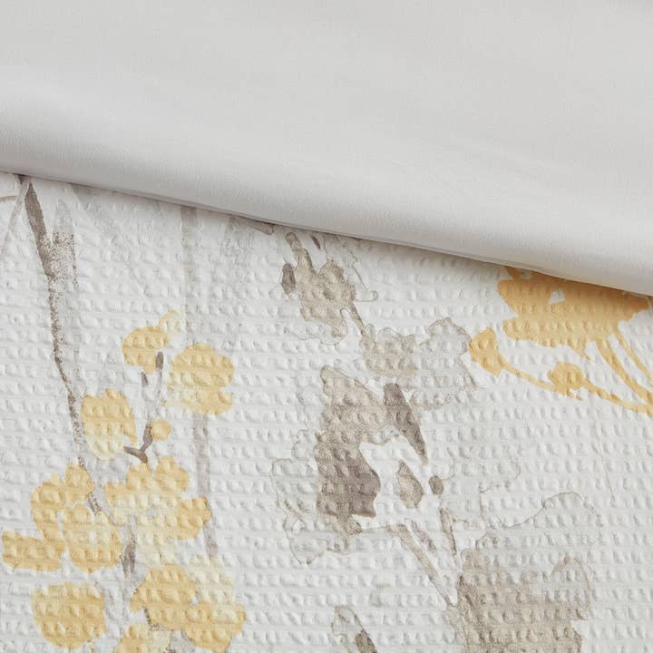 Olliix - Wholesale Bedding Set - 5 Piece Floral Farmhouse Seersucker Comforter Set, Yellow