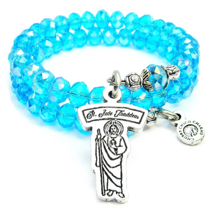Saint Jude Thaddeus Sea Siren Ocean Glass Wrap Bracelet Saints pour la vente par Chubby Chico Charms