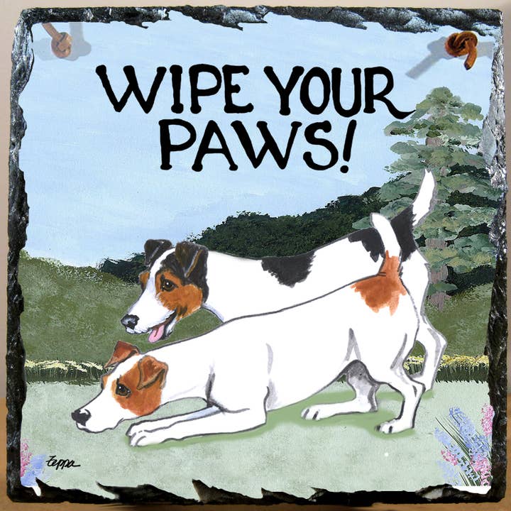 Jack Russell Terrier Pair Hanging Slate Tile for wholesale by Zeppa Studios