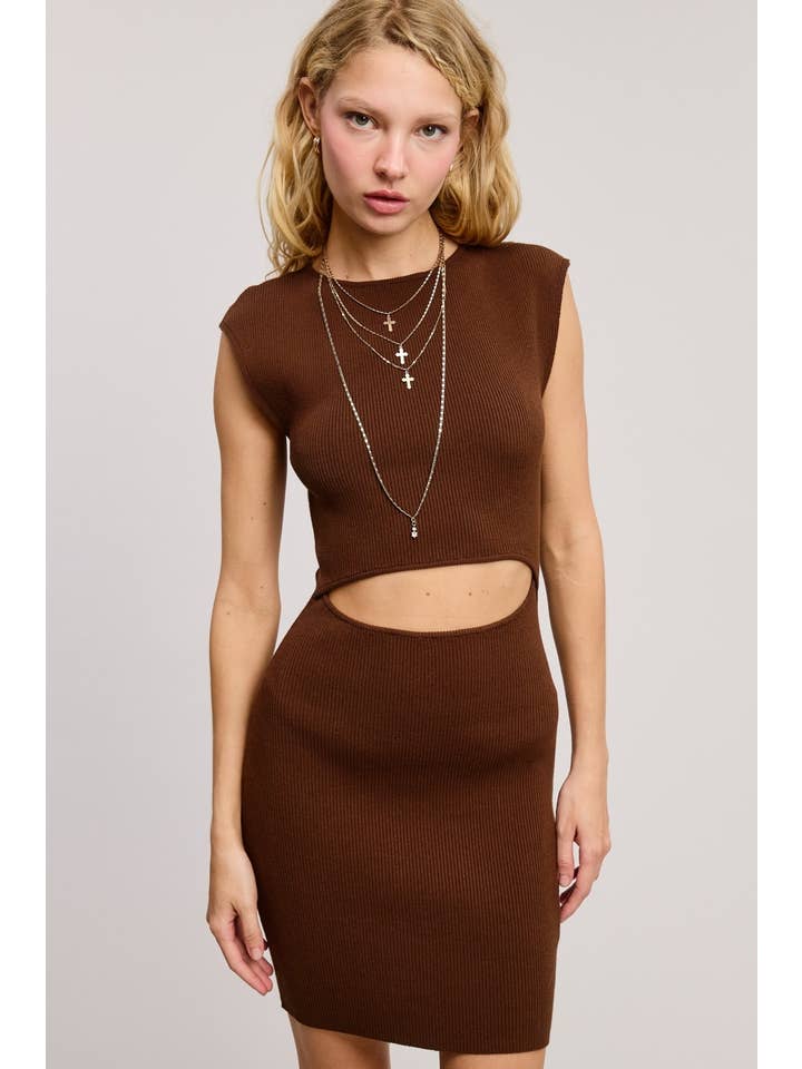 Mimosa - Wholesale Dress - Women's - Open-Pack Ribbed Knit Bodycon Cut Out Mini Dress6