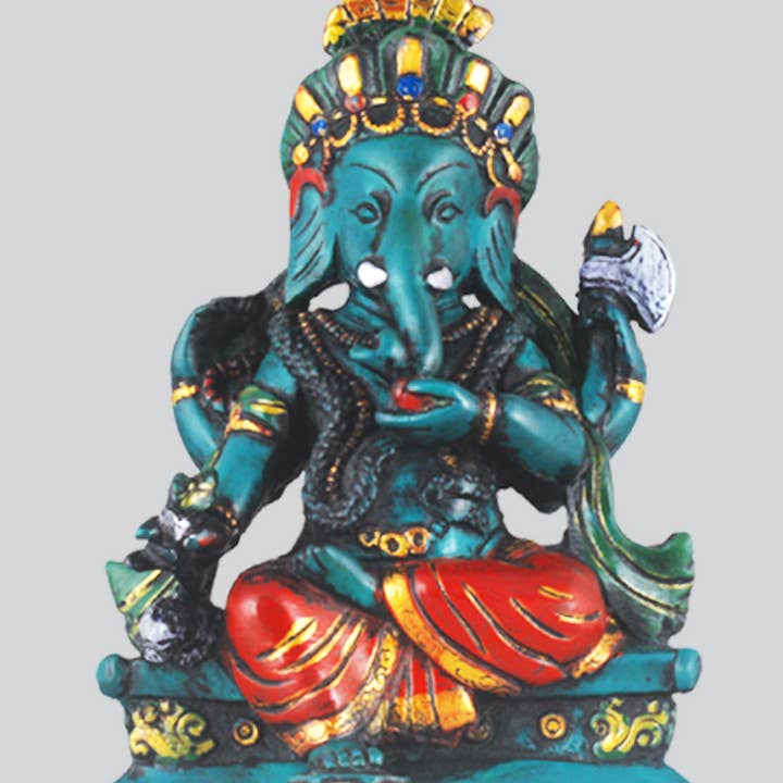 Kathmandu Imports - Wholesale Sculpture - Green Sitting Ganesh Resin Statue (CL-212)0