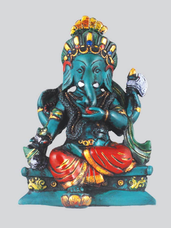 Statua verde seduta in resina di Ganesh (CL-212) per la vendita all'ingrosso da parte di Kathmandu Imports