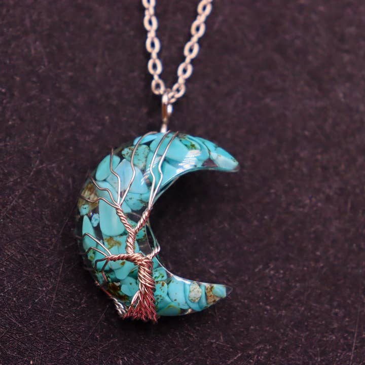 Perimade & Co. LLC - Wholesale Pendant/Charm Necklace - Crystal Raw Stone Moon Pendant Necklace in Solid Copper