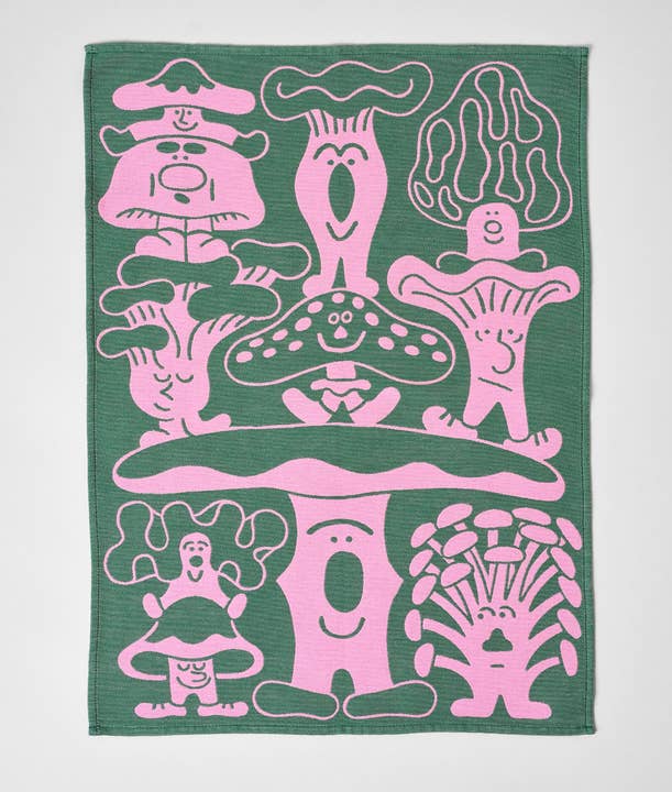 Wrap - Wholesale Tea Towel - Mushrooms Woven Cotton Tea Towel