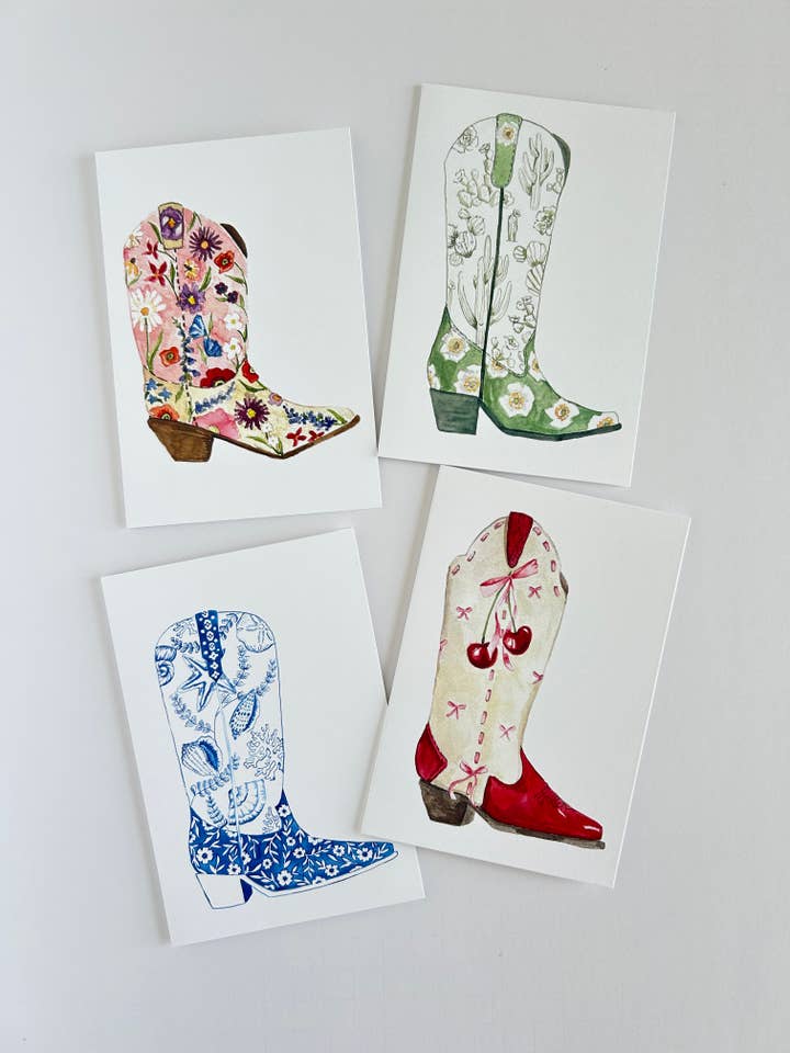 Cowboystiefel Grußkarten-Set für den Großhandel von Watercolor Western