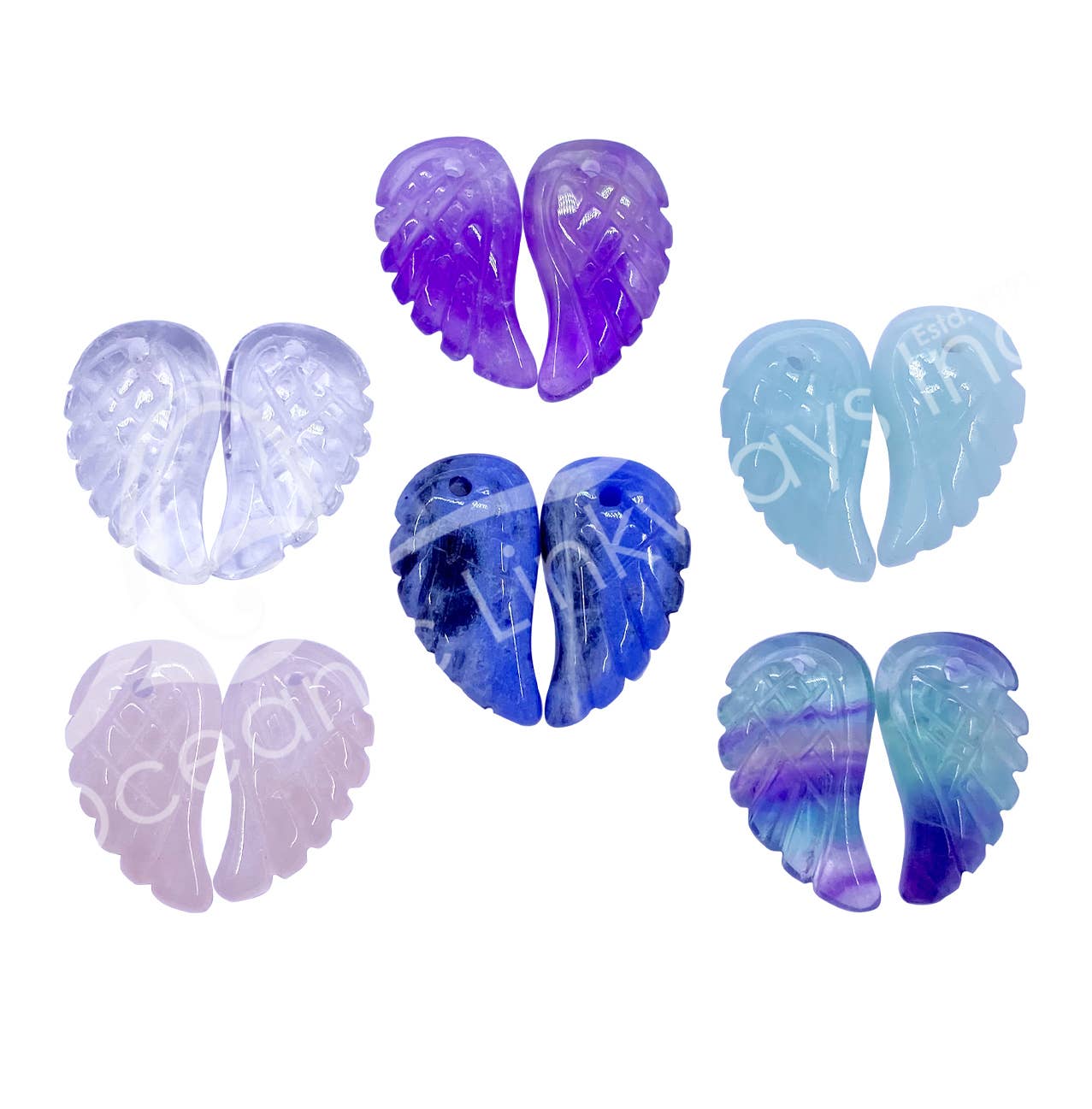 Oceanic Linkways Inc - Wholesale Spiritual Stone/Crystal - (SET OF 12)PENDANT - ANGEL WINGS MIXED STONES (SET OF 12) 00
