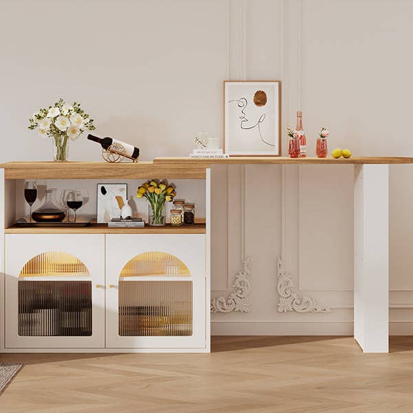 Urban Meuble - Wholesale Sideboard - Modern white rotating extendable bar table with storage and LED light strip THRUTELS WHITE10