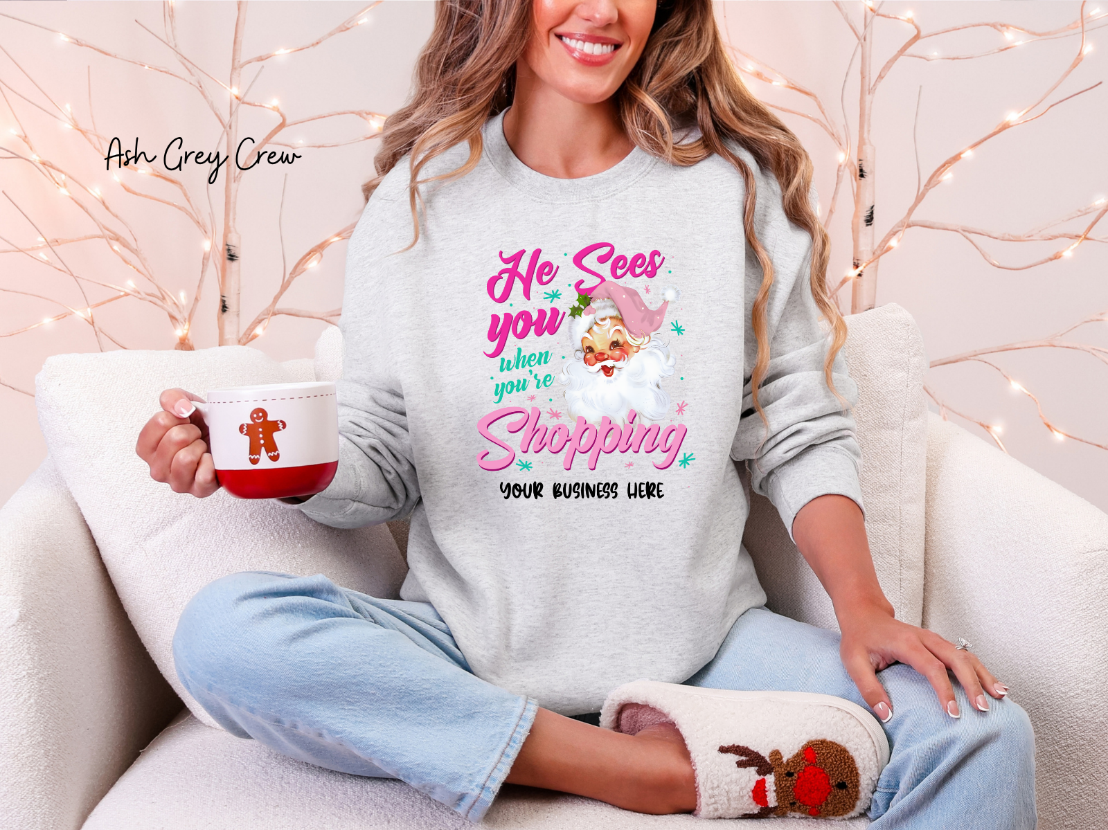H+P Wholesale - Wholesale Graphic Sweatshirt - Women's - He Sees You When You're Shopping Custom Name Graphic Sweatshirt1