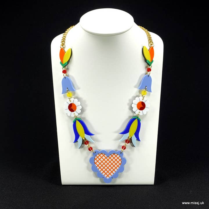 Colar Polaco Kaszuby Blue Heart Statement por atacado de MissJ Acrylic Couture