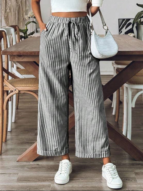 Rosa Clothing - Wholesale Pants - Women's - Laced Stripes Wide Leg Pants5