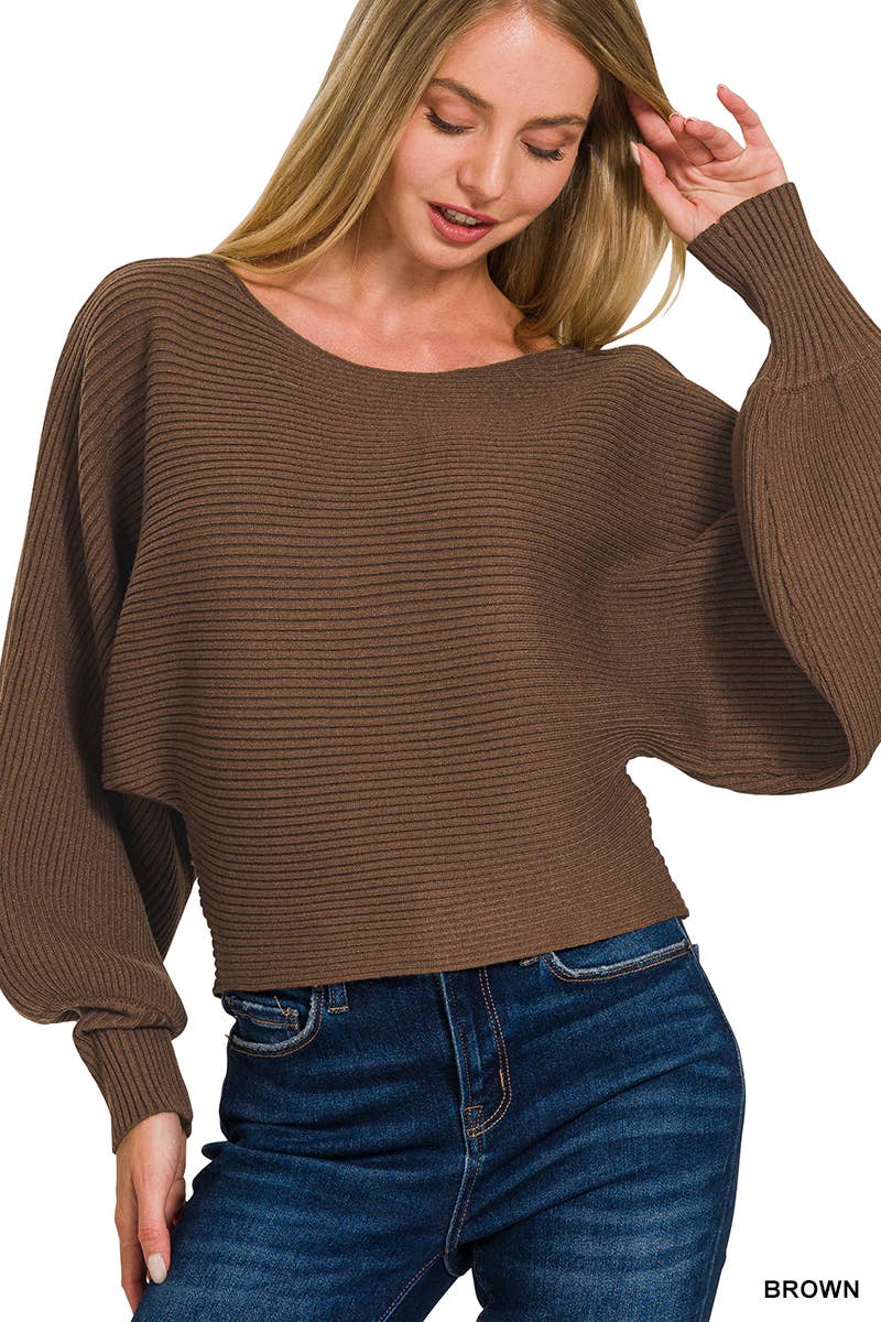 42POPS - Wholesale Knit Sweater - Women's - ..0902 Boat Neck Balloon Sleeve Sweater SI-266903