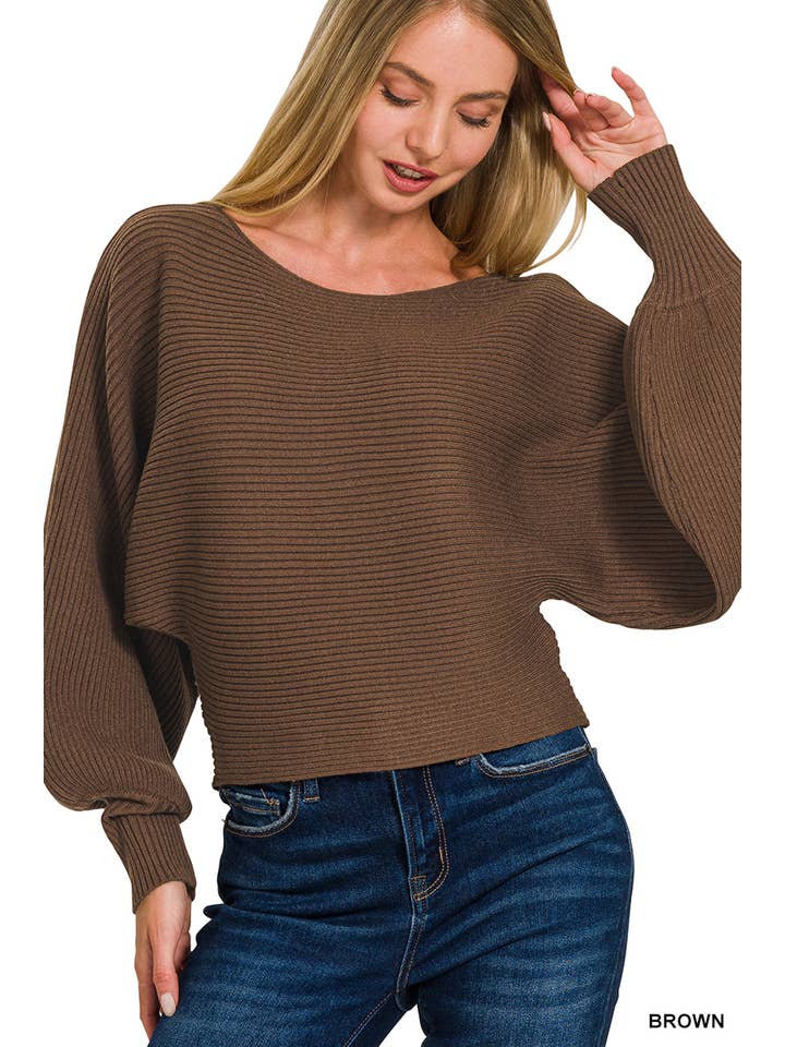 42POPS - Wholesale Knit Sweater - Women's - ..0902 Boat Neck Balloon Sleeve Sweater SI-266903