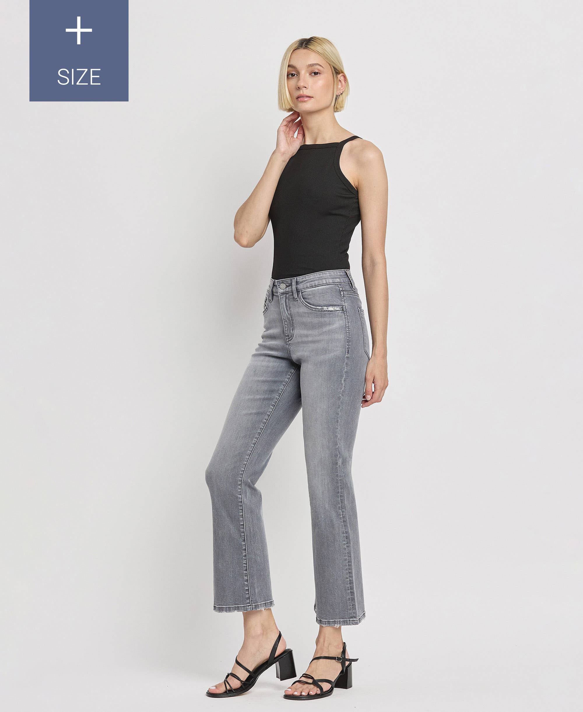 MERGULHO ALTO JEANS PLUS SIZE COM CORTE NO TORNOZELO DE ALTA ALTURA T6413-P para venda a revendedores na Faire8