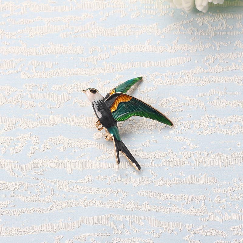 Tourtiwi - Vente Broches - Broche hirondelle émaillée en peinture à l’huile colorée, broche animal1