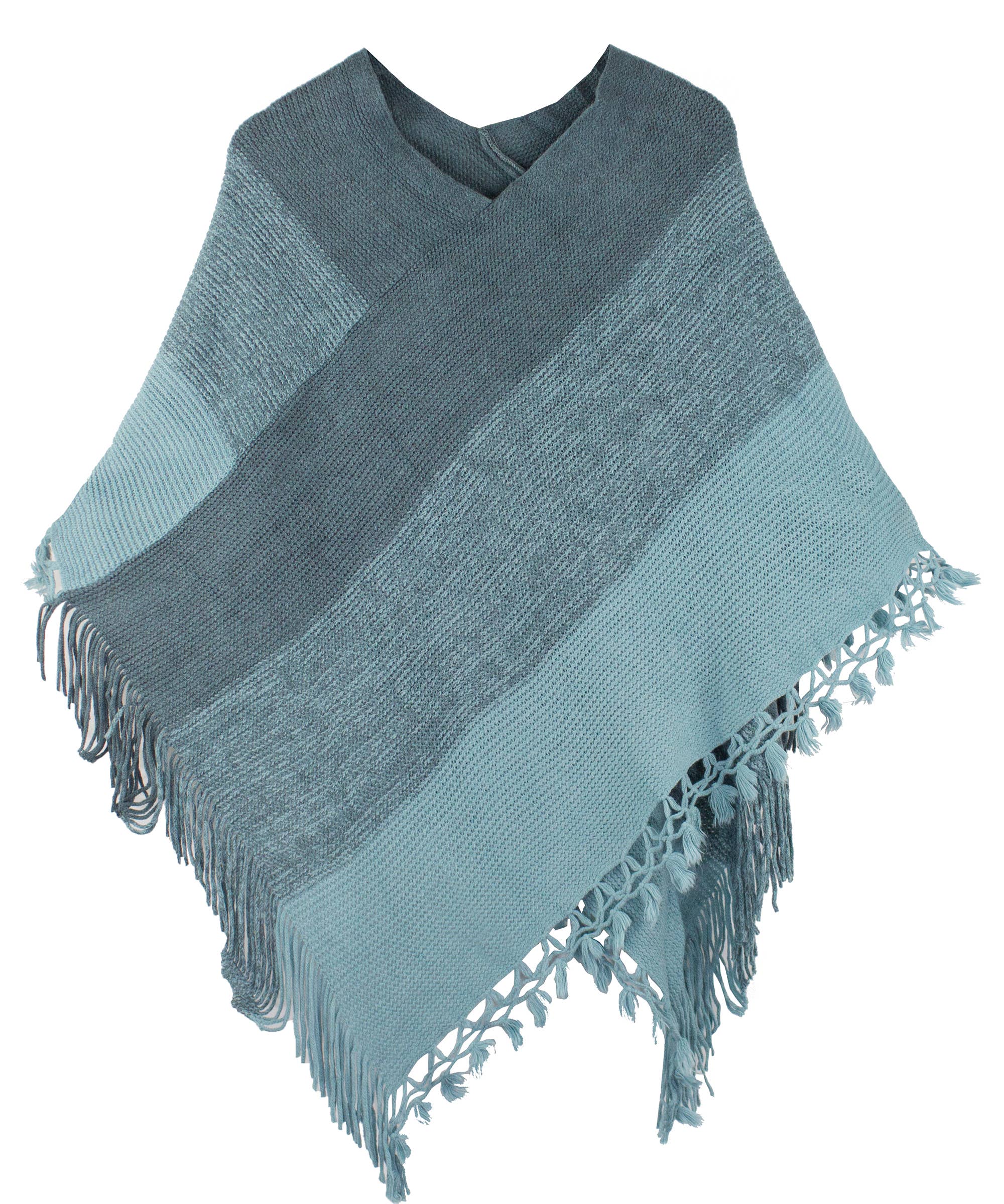 Fennco Styles - Venta al por mayor Poncho - Mujer - Suéter Poncho de Bloques de Color con Flecos27