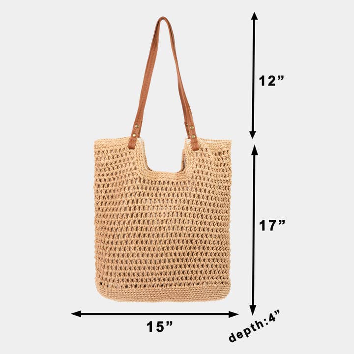 Collections by Fame Accessories - Wholesale Tote Bag - Women's - Straw Braided Rectangle Tote Bag1