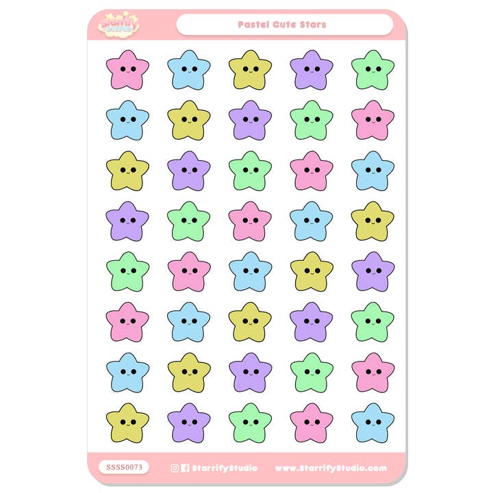 Feuille d'autocollants pastel en forme d'étoiles mignonnes pour la vente par Pastel Dreamer, LLC.