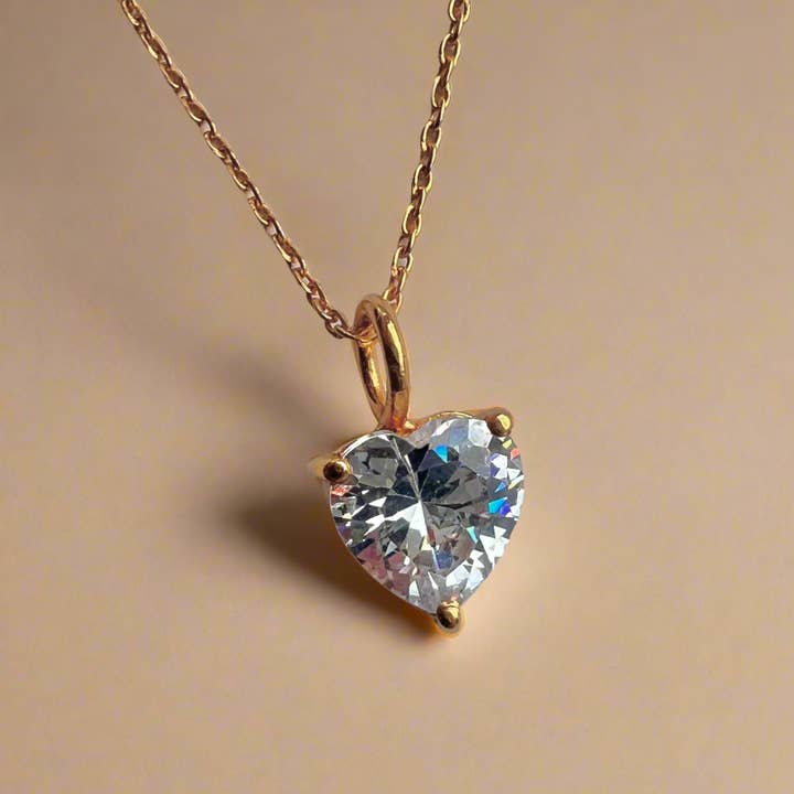 Gold Lunar - Wholesale Pendant/Charm Necklace - April Birthstone Chain Necklace Heart Gemstone Gift
