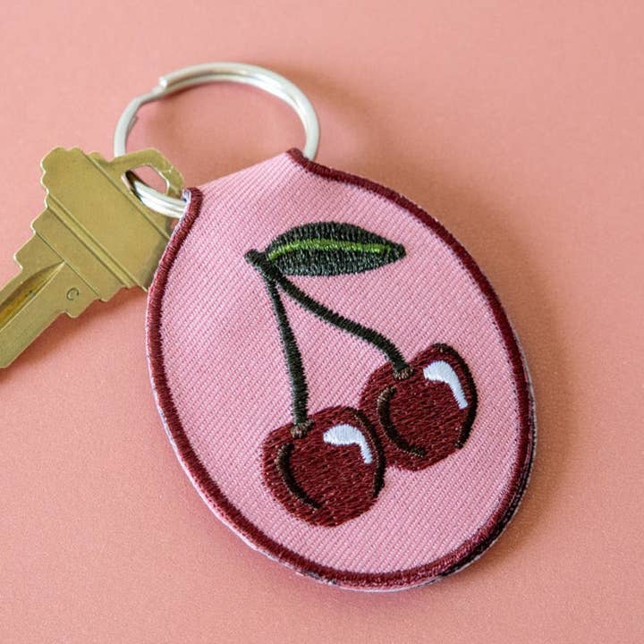 Cherry Embroidered Keychain for wholesale by Lindy Stark Designs