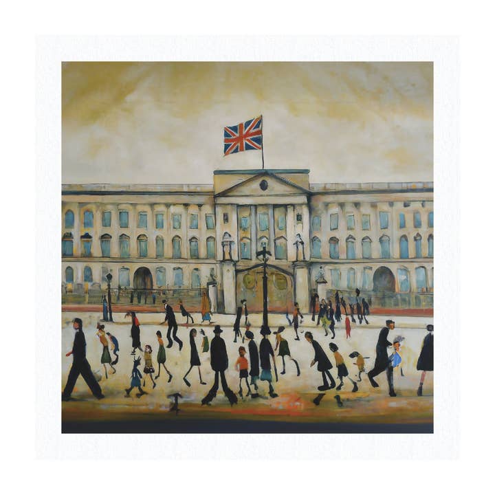Buckingham Palace - Giclée Art Print 21cm Square. Graceful Image in the Style Of LS Lowry for wholesale by AI Lowry