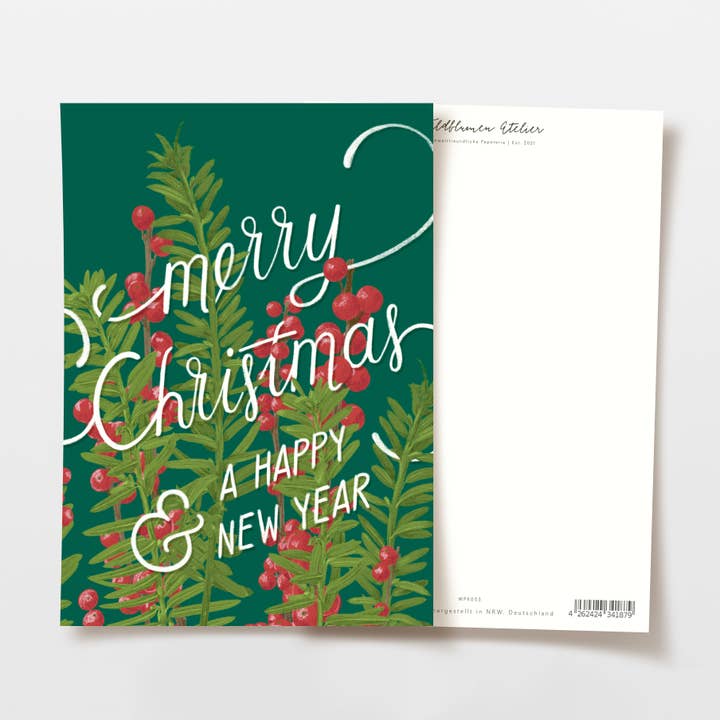 Weihnachtskarte Tannenzweige rote Beere für den Großhandel von Wildblumen Atelier