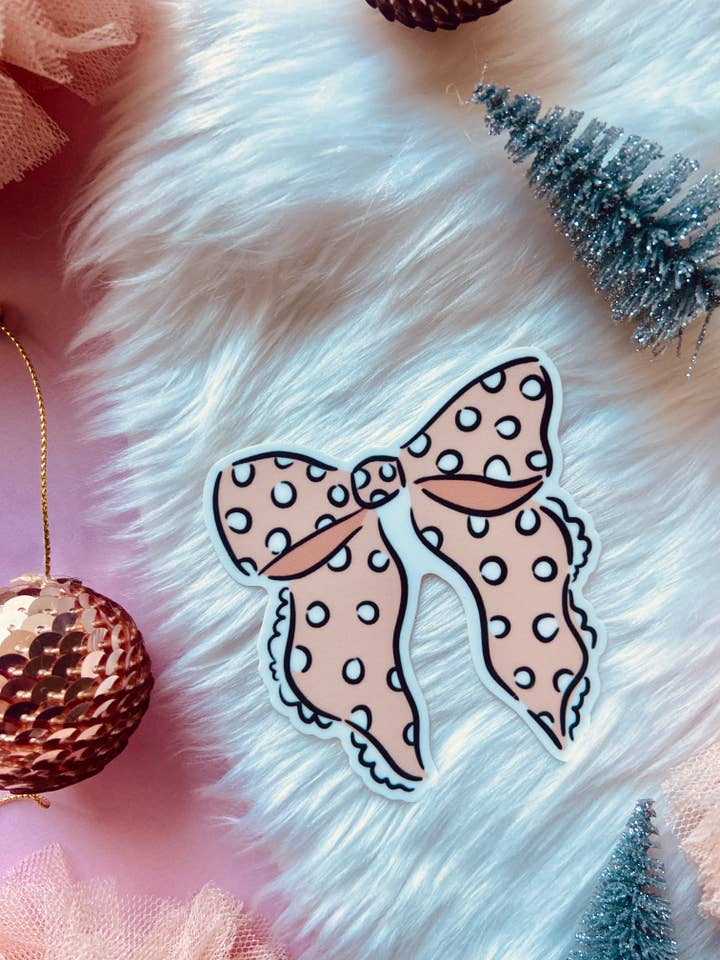 Pink Polka Dot Bow Sticker for wholesale by Makerie Day