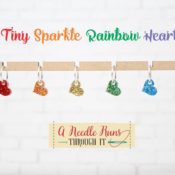 Sparkly & Tiny Rainbow Hearts - Stitch Markers (set of 6) for wholesale by A Needle Runs Through It