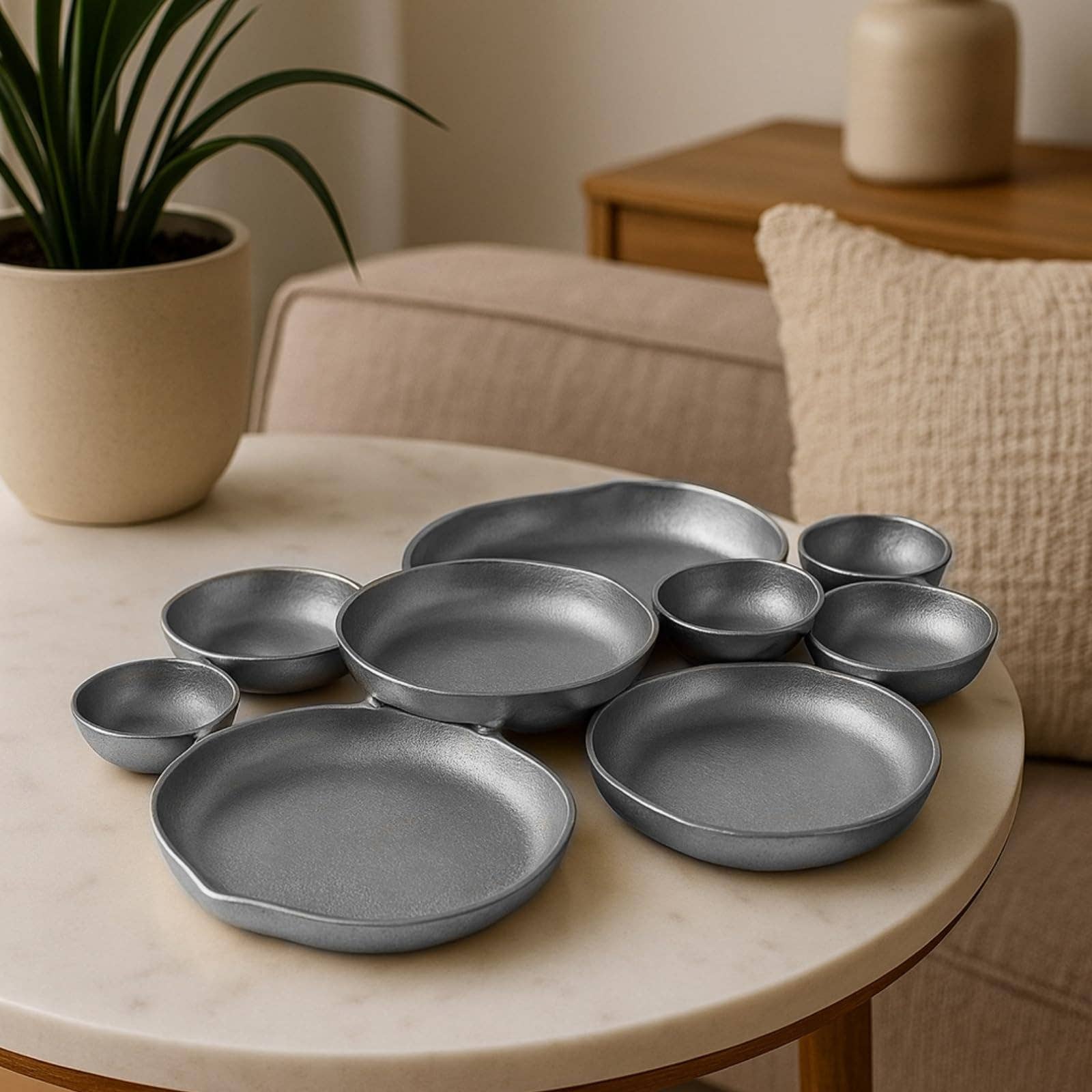 The Wine Savant /  Khen Glassware - Wholesale Decorative Plate/Dish/Bowl - Silver Brass Cluster Bowl – 22" Decorative Snack Tray1