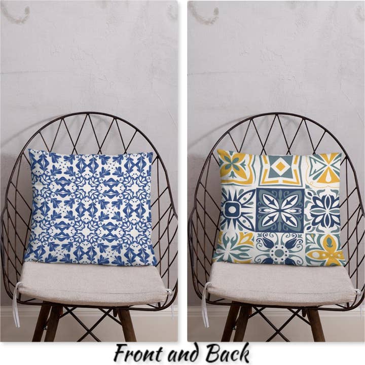 Mosaico blu e giallo ossidiana cuscino per la vendita all'ingrosso da parte di Cushion Covers Store