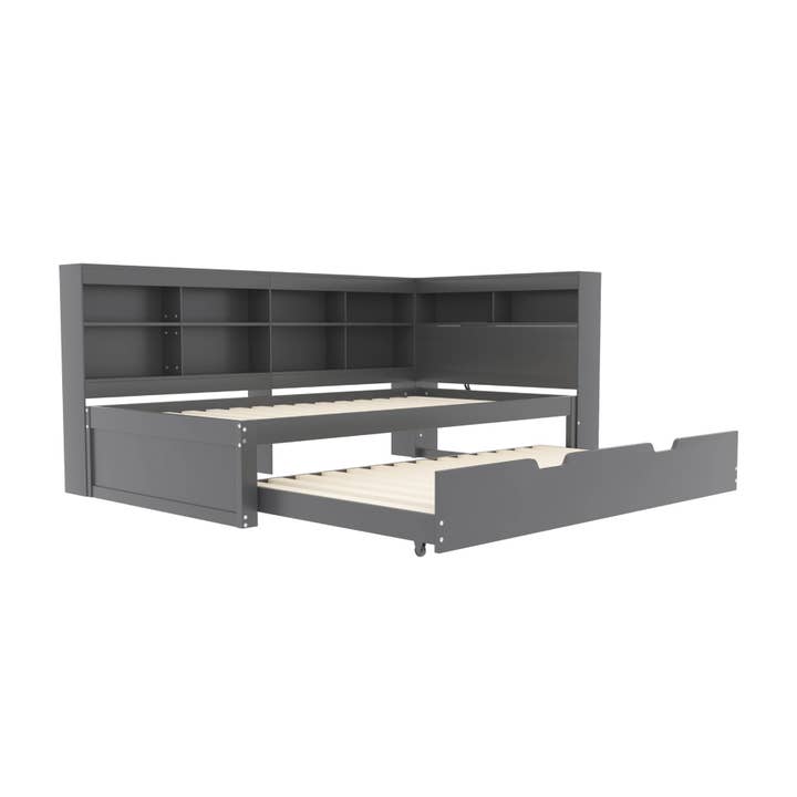 Urban Meuble - Wholesale Bed - Solid wood trundle bed gray 90*200 with USB port and multiple storage GIRCAET6
