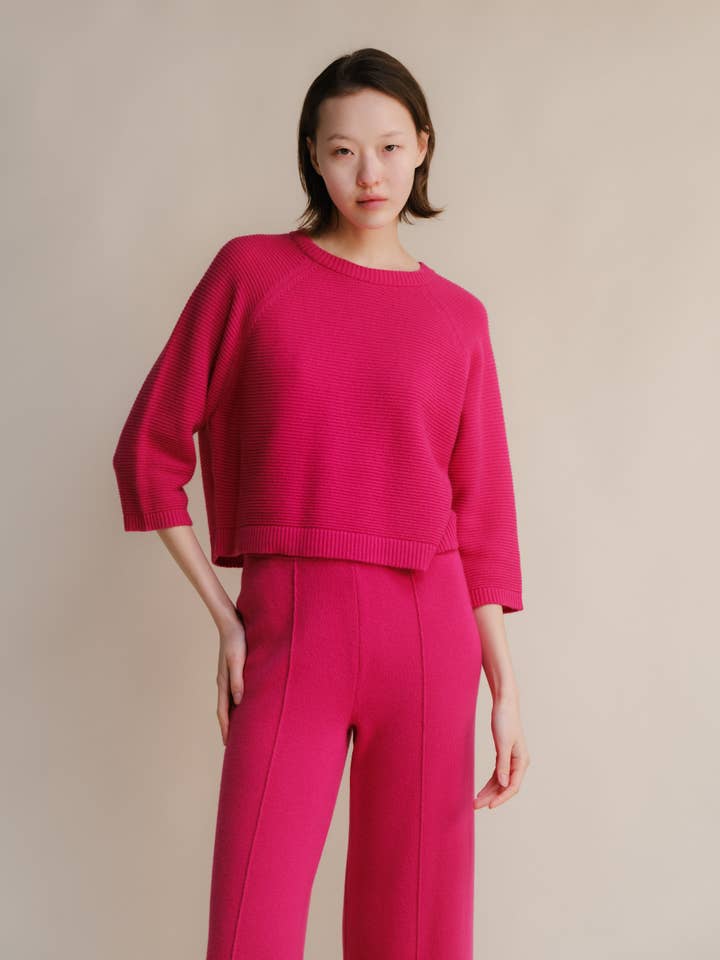 Cashmere Mix Cropped 3/4 Sleeve Pullover for wholesale by Lèmme