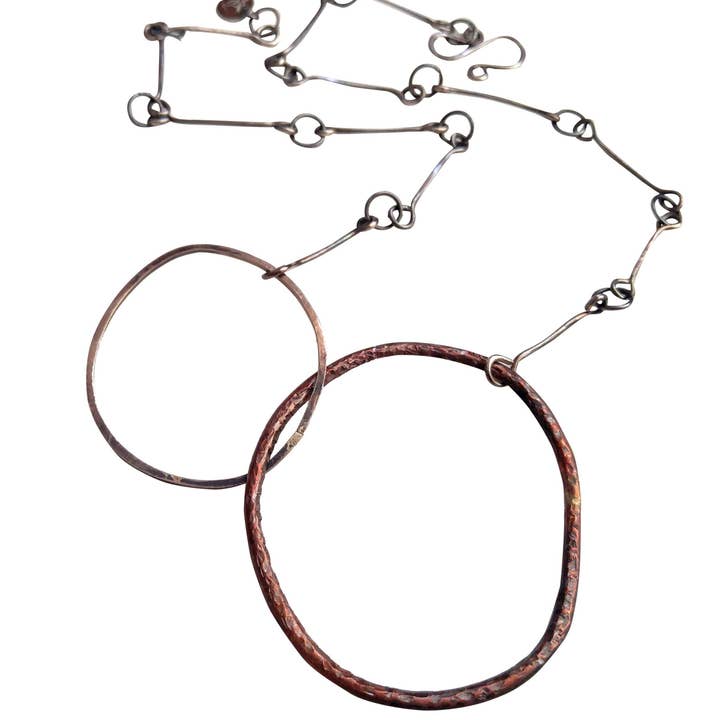 Hoops V Sterling Silver and Copper Necklace for wholesale by Papazian Design, LLC