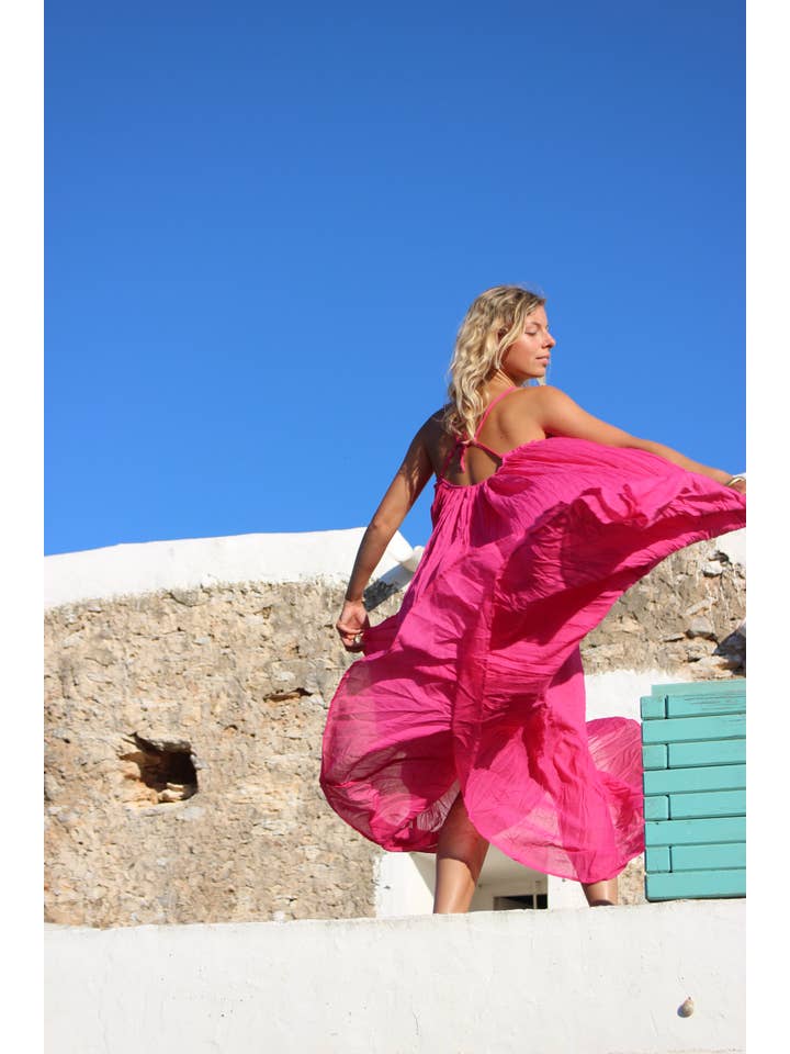 Apsara / Hot pink Ibiza bohemian maxi long super soft dress , white summer maxi organic muslin cotton dream for wholesale on Faire4