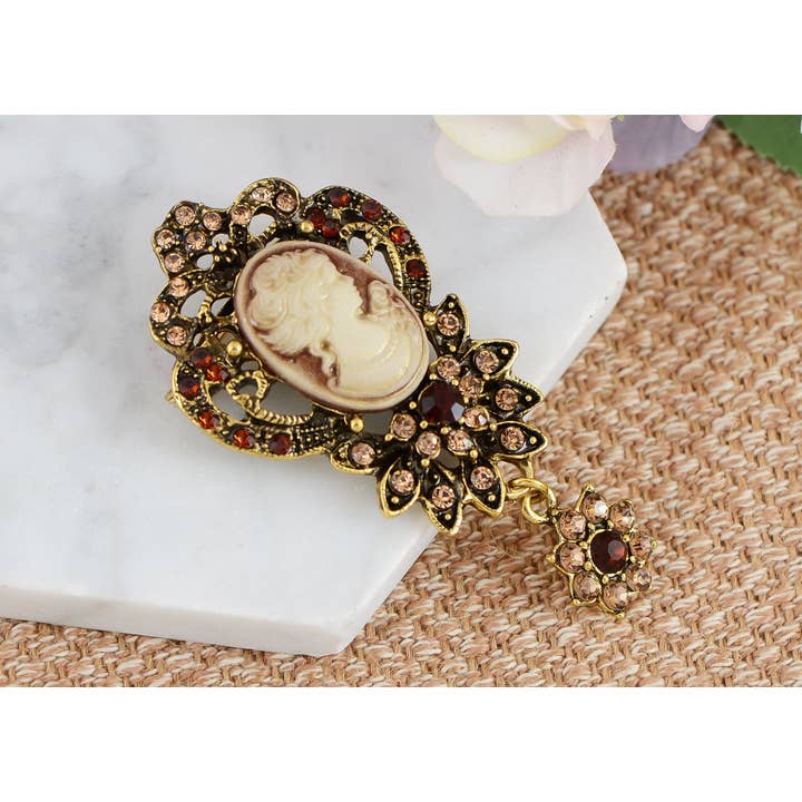 AK Brand - Wholesale Brooch - Vintage Crystal Rhinestone Victorian Cameo Brooch Pendant2