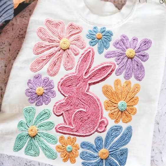 Coniglietto pasquale e fiori Tee per la vendita all'ingrosso da parte di Southern Designs & Home Decor