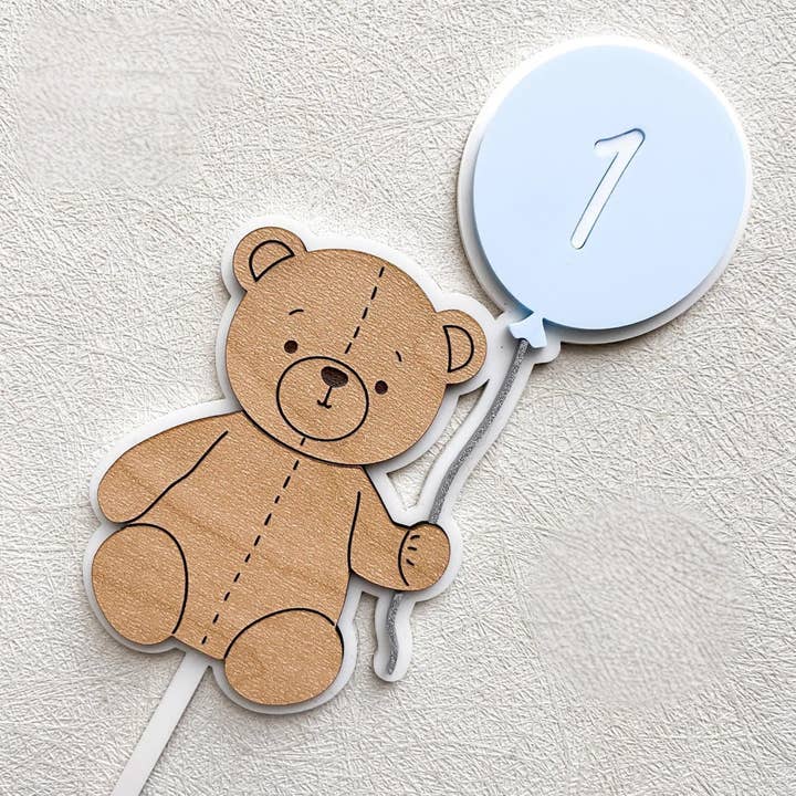 Teddy Bear First Birthday Cake Topper Baby Boy Birthday for wholesale by Etchedoccasionsshop