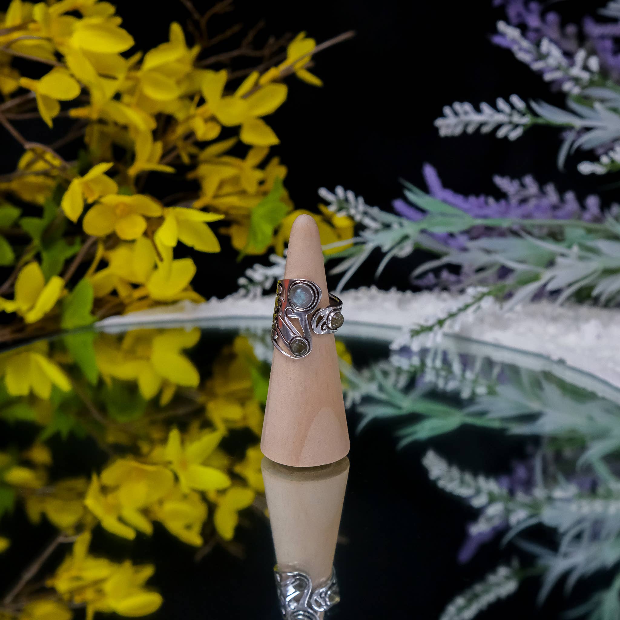 Karma Nepal Crafts – Anel de cocktail/declaração por atacado – Anéis Boho de Prata com Pedras Naturais Ajustáveis6