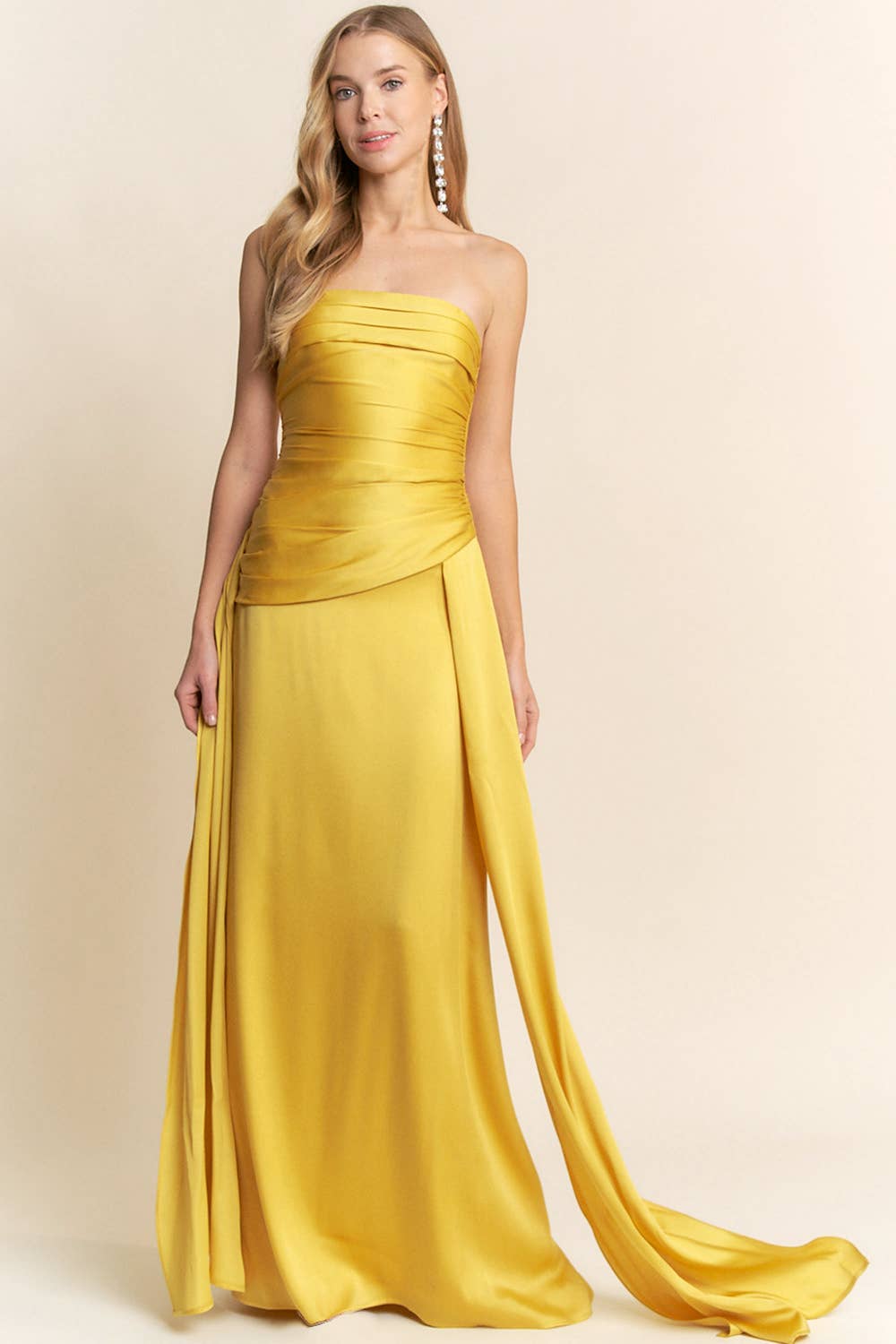 Maniju - Wholesale Dress - Women's - STRAIGHT NECKLINE WITH RUCHING DETAIL MAXI DRESS3