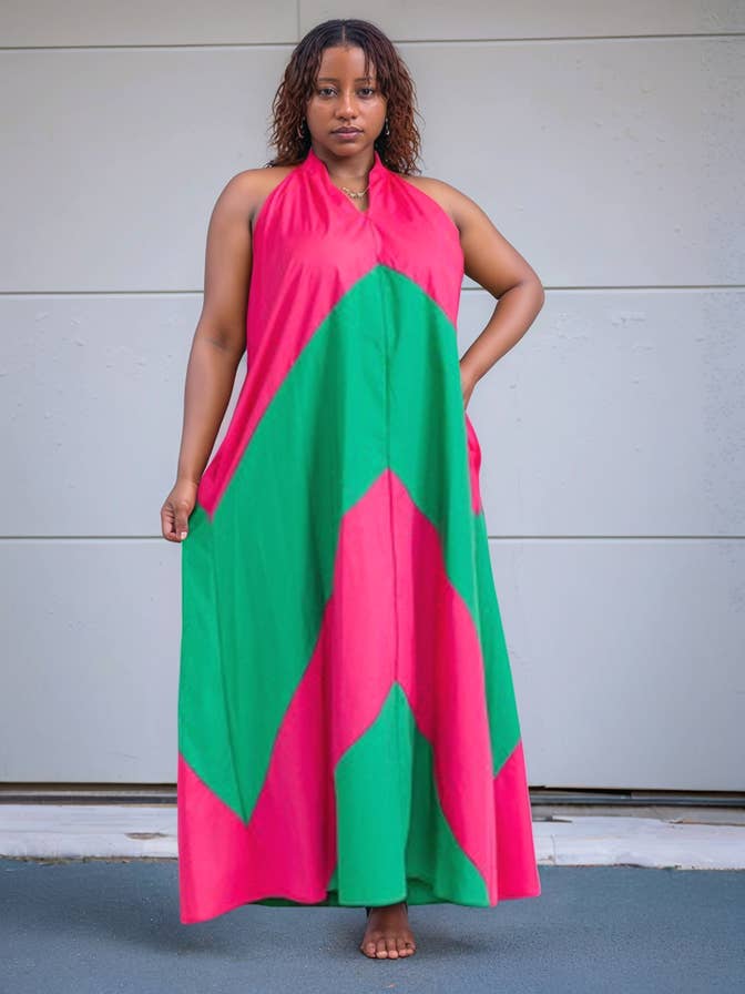 PINK GREEN Color-block maxi dress for wholesale on Faire