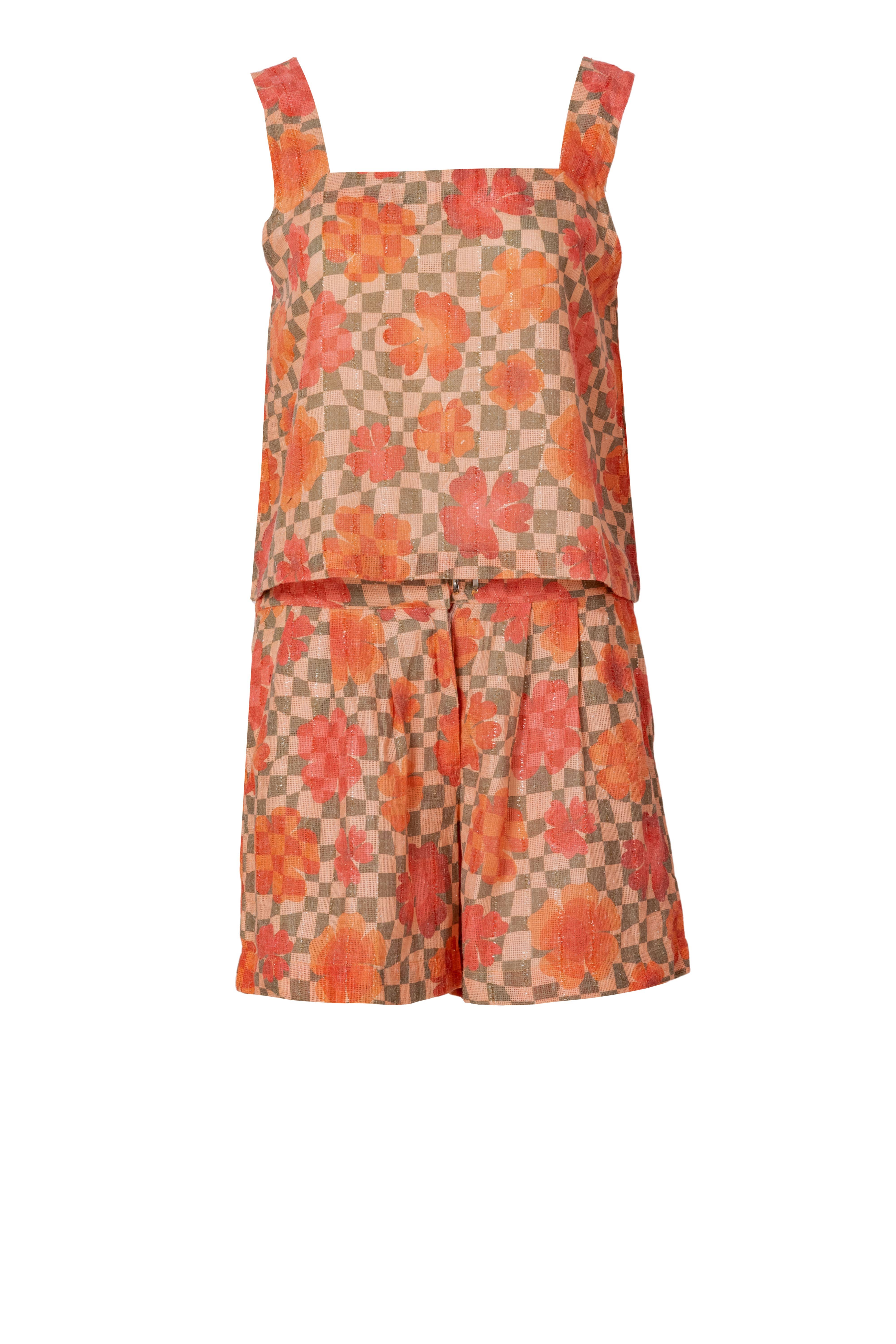Ariastop.com corporation - Wholesale Lounge Set - Women's - Orange Cotton Jute Floral Co-Ord Set for Women1
