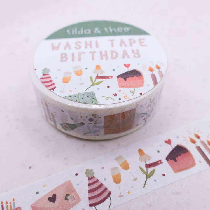 Tilda&Theo - Venta al por mayor Cinta washi - Washi tape Birthday: cinta adhesiva para celebrar el enmascaramiento con cinta washi