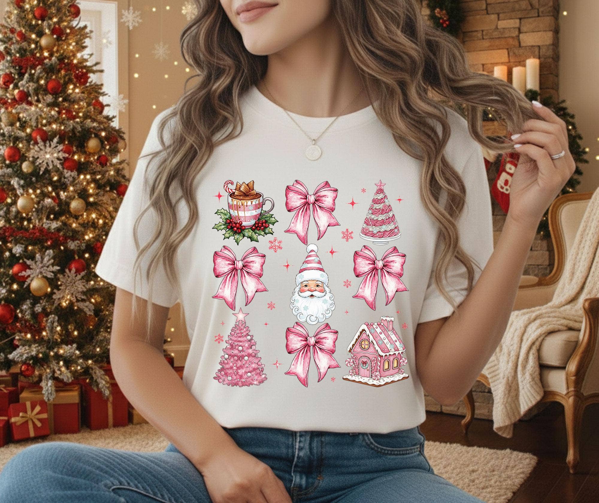 Glaime - Wholesale T-shirt (graphic) – women's - Comfort Colors Coquette Christmas Santa Shirt, Tree Sweater