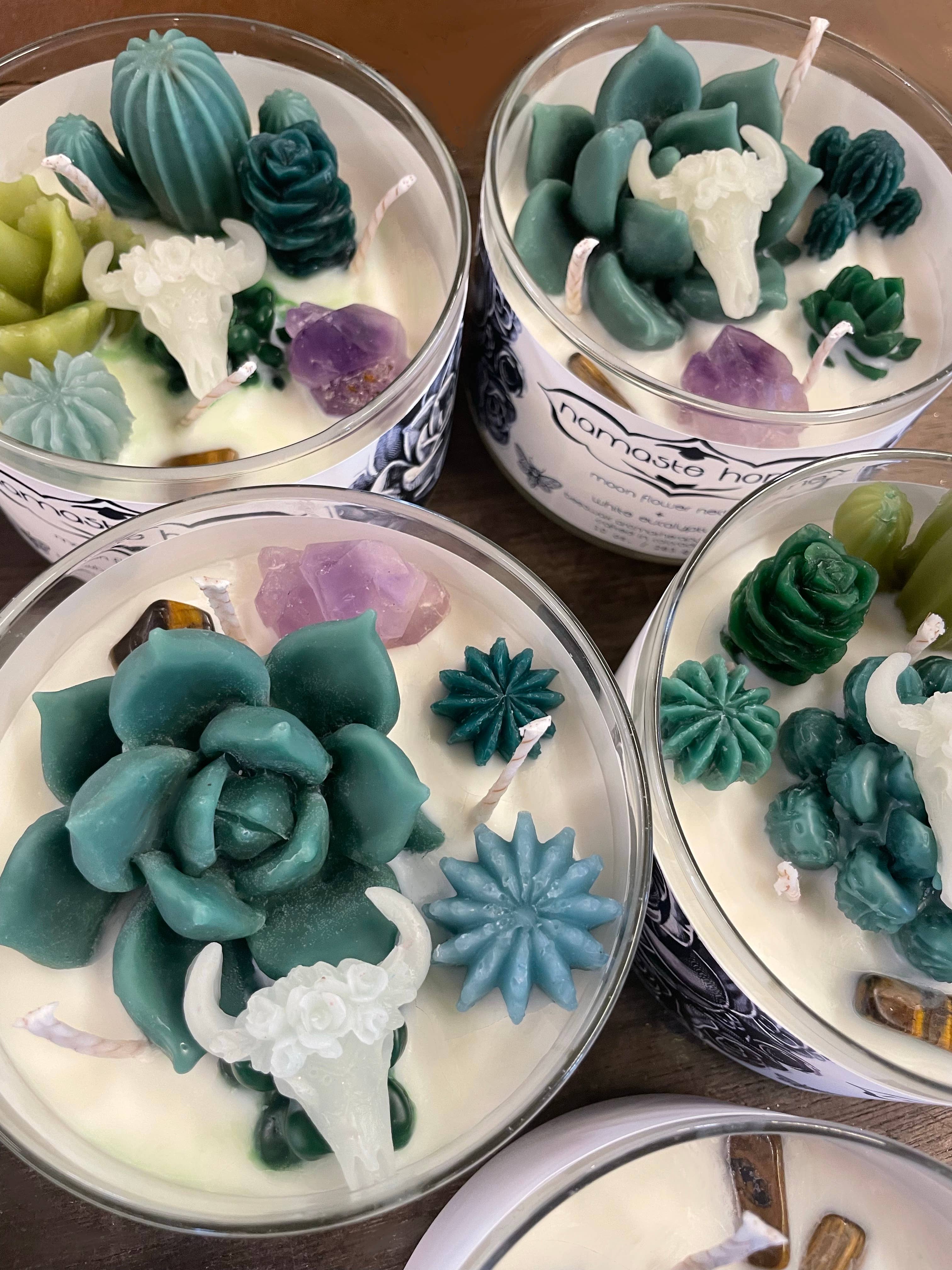 Namaste Home - Wholesale Jar/Filled Candle - Succulent Crystal Terrarium Candles, Echeveria Desert Candle10